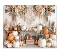 Luminora 10x8ft Autumn Bohemian White Wall Backdrop Pumpkin Background | Polyester Fabric, Tapestry, Reed Flowers Pattern, Harvest Family Party Supplies, Banner Decorations, Outdoor Photo Booth