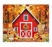 Luminora 10x8ft Autumn Maple Forest Red Farm Barn Backdrop Orange Fall Pumpkin Haystack Sunflower Background Harvest Thanksgiving Kids Decoration Photo Banner Props