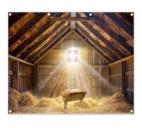 Luminora 10x8ft Birth of Jesus Barn Manger Backdrop Nativity Scene Medieval Renaiss Background Star of Bethlehem Christmas Decoration Party Photo Banner
