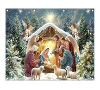Luminora 10x8ft Birth of Jesus Farm Barn Backdrop Christmas Nativity Angel Goat Night Star Forest Background Kids Family Church Party Decor Photo Banner Props