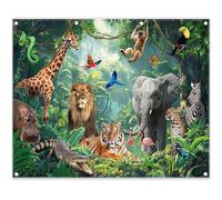 Luminora 10x8ft Fabric Jungle Safari Backdrop Tropical Rainforest Animals Photography Background Wild Decorations Kids Birthday Party Photo Banner Props