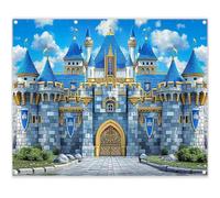 Luminora 10x8ft Fabric Medieval Blue Castle Backdrop Royal Knight Stone Wall Photography Background Kids Prince Boy Birthday Party Decorations Photo Booth Props