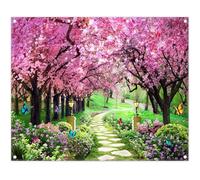 Luminora 10x8ft Fabric Spring Scenery Backdrop Cherry Blossom Sakura Flowers Background Kids Adults Party Decorations Wedding Bridal Photo Banner Props