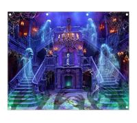 Luminora 10x8ft Halloween Spooky Medieval Castle Horror Haunted House Backdrop Ghost Clock Tower Evil Hands Background Kids Holiday Decoration Party Photo Banner