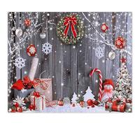 Luminora 10x8ft Merry Christmas in Winter Gray Wood Wall Snowman Backdrop