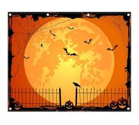 Luminora 10x8ft Orange Halloween Night Moon Backdrop Pumpkin Witch Spider Web Background Horror Kids Adults Birthday Festival Decoration Party Photo Banner