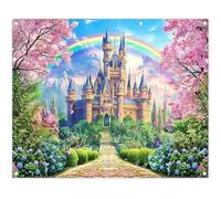 Luminora 10x8ft Pink Floral Castle Princess Rainbow Girl Birthday Backdrop