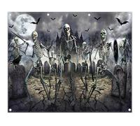 Luminora 10x8ft Polyester Fabric Halloween Horror Night Graveyard Zombie Backdrop Bats Skeleton Raven Background Tombstone Horrible Castle Kids Scary Decor Party Photo Banner
