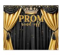 Luminora 10x8ft Prom Night Send-Off Backdrop 2026 Graduation Black Gold Congrats Grad Background Class of 2026 Decoration High School College Photo Banner Props