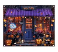 Luminora 10x8ft Purple Halloween Witch's Candy Shop Backdrop Maple Leaves