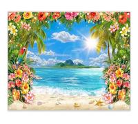 Luminora 10x8ft Summer Hawaiian Beach Photography Backdrop Tropical Palm Trees Floral Seaside Background Luau Aloha Party Decorations Photo Banner Props