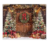 Luminora 10x8ft Winter Christmas Rustic Barn Wood Door Backdrop Snowflake Christmas Tree Wreath Background Festival Birthday Baby Shower Decor Party Photo Banner