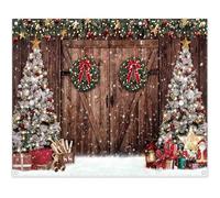 Luminora 10x8ft Winter Rustic Christmas Wooden Barn Door Backdrop Christmas Trees Snowy Sence Gifts Background Family Happy New Year Kids Birthday Decorations Party Photo Banner