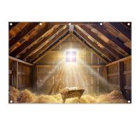 Luminora 12x8ft Birth of Jesus Barn Manger Backdrop Nativity Scene Medieval Renaiss Background Star of Bethlehem Christmas Decoration Party Photo Banner