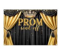 Luminora 12x8ft Prom Night Send-Off Backdrop 2026 Graduation Black Gold Congrats Grad Background Class of 2026 Decoration High School College Photo Banner Props