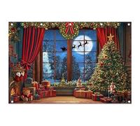 Luminora 12x8ft Winter Christmas Window Backdrop Christmas Trees Snow Forest Santa Claus Red Curtains Background Kids Family Decorations Party Photo Banner