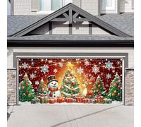 Luminora 1PC 16x7ft Merry Christmas Snowman Elk Pine Tree Garage Door Banner Decor Winter Candlelight Snowflake Backdrop Birthday Gifts Cover Outdoor Party Supplies
