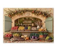 Luminora 2.1 x 1.5 m Background Farmers Market Fruit Vegetable Autumn | Polyester fabric, a rustic stand and a rich harvest make it perfect for family gatherings and photo shoots