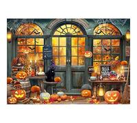 Luminora 2.1x1.5m Happy Halloween Retro Magic Wood House Backdrop Maple Forest Pumpkin Black Cat Witch Hat Bat Background Trick or Treat Decor Photo Banner Props