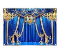 Luminora 2D Digital Printing Fabric 7x5ft Blue Theater Stage Curtain Photography Backdrop Wedding Birthday Baby Shower Concerts Prom Background Kids Adults Party Decoration Photo Banner Props