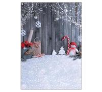 Luminora 5x7ft Christmas Wood Floor Backdrop Winter Snowflakes Bells Gift Snowman Candy Cane Background Kids Family Holiday Party Decoration Photo Banner Prop