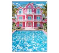 Luminora 5x7ft Pink Dream House Backdrop Summer Swimming Pool Background Palm Trees Tapestry Birthday Party Banner Baby Shower Decorations Photo Booth Props