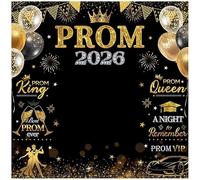 Luminora 6x6ft Prom 2026 Black Gold Backdrop Glitter Letters Royal Background Graduation Dance Banner Decorations School Senior College Farewell Photo Booth Props