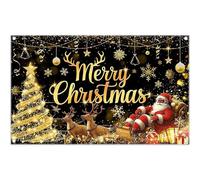 Luminora 72 x 43 inch Black Gold Merry Christmas Backdrop Xmas Trees Snowflakes Litter Deer Shining Background Santa Claus Decoration Photo Banner Props