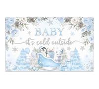 Luminora 72x43 inch Blue Polar Animals Baby Shower Backdrop Winter Wonderland Polar Bear Penguin Snowflakes Background Birthday Party Decor Photo Banner Props