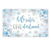 Luminora 72x43 inch Blue Winter ONEderland Watercolor Floral Rose Backdrop