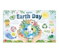 Luminora 72x43 inch Happy Earth Day Backdrop Cartoon Recycle Green Energy Environmental Theme Background Kids Events Party Decoration Photo Banner Props