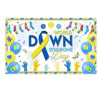 Luminora 72x43 inch World Down Syndrome Day Backdrop Blue Yellow Ribbon Socks Balloons Background Kids Adults Advocacy Community Decor Photo Banner Props