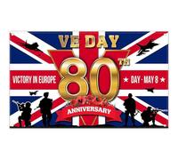 Luminora 72x43inch 2025 VE Day 80th Anniversary Backdrop 80 Years Victory in Europe Flag Photography Background Party Decorations Photo Banner Booth Props