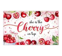 Luminora 72x43inch Cherry Birthday Backdrop She is The Cherry On Top Background Sweet Girl Cute Fruit Birthday Baby Shower Bridal Shower Party Banner Supplies
