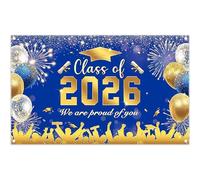 Luminora 72x43inch Class of 2026 Graduation Backdrop Blue Cap Sparkling Fireworks Background We Are Proud Of You Wall Tapestry School Party Banner Decorations Photo Booth Props