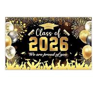Luminora 72x43inch Class of 2026 Graduation Backdrop Gold Cap Sparkling Fireworks Background "We Are Proud Of You" Wall Tapestry School Party Banner Decorations Photo Booth Props