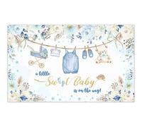 Luminora 72x43inch Fabric Blue A Little Sweet Baby Photography Backdrop Watercolor Flower Toy Bear Background Boy Baby Shower Party Decorations Photo Banner Booth Props