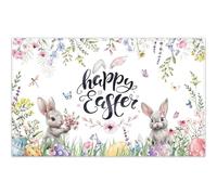 Luminora 72x43inch Fabric Spring Happy Easter Photography Backdrop Rabbit Flower Colorful Eggs Floral Green Butterfly Background Holiday Party Decorations Photo Props