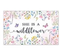 Luminora 72x43inch Fabric Spring Wildflower Baby Shower Backdrop Pink Floral Butterfly Background Kids Girls Newborn Party Decorations Photo Banner Props