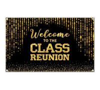 Luminora 72x43inch Fabric Welcome to The Class Reunion Backdrop Golden Dripping Glitter Background School Party Decorations Anniversary Photo Banner Props