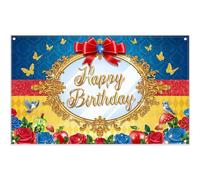 Luminora 72x43inch Fairy Tale Happy Birthday Backdrop Red Yellow Blue Royal Princess Background Bow Rose Butterfly Apples Party Decorations Photo Banner Props