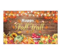 Luminora 72x43inch Happy Fall Y'all Country Barn Wood Backdrop Maple Leaves Pumpkin Crop Background Harvest Family Thanks Giving Decor Photo Banner Props