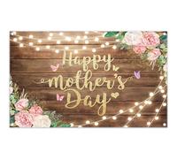 Luminora 72x43inch Happy Mother's Day Rose Wood Wall Floral Backdrop | Polyester Fabric, Tapestry, Photography Background, Love Mom Women Party Supplies, Banner Decoration, Outdoor Photo Booth
