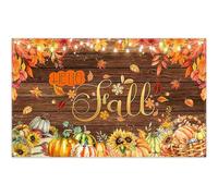 Luminora 72x43inch Hello Fall Wooden Wall Backdrop Maple Leaf Pumpkin Sunflower Backgound Autumn Celebration Fruit Grain Harvest Decoration Photo Banner Props