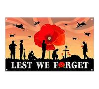 Luminora 72x43inch Lest We Forget Backdrop Red Poppy Flower Remembrance Day Background Remember Heroes VE Day Party Decoration Photo Banner Props