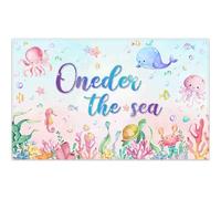 Luminora 72x43inch Oneder the Sea Backdrop Cartoon Watercolor Underwater World Sea Animals Background Kids 1st Birthday Party Banner Photo Props Booth