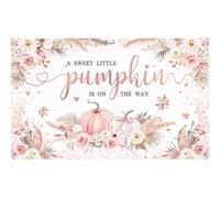 Luminora 72x43inch Pink A Little Pumpkin is On The Way Backdrop Watercolor Gilded Flowers Maple Leaves Bowknot Background Baby Shower Decor Photo Banner Props