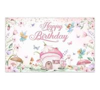 Luminora 72x43inch Pink Elf Happy Birthday Backdrop Watercolor Fairy Floral Hedgehog Mushroom House Backgound Girl Birthday Party Decorations Banner Photo Props