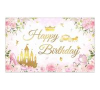 Luminora 72x43inch Pink Fairytale Castle Princess Birthday Backdrop Elf Floral Crown Carriage Polyester Background Sweet Girl Decoration Photo Banner Props
