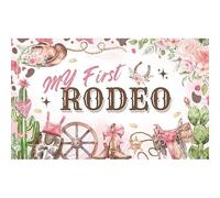 Luminora 72x43inch Pink Western My First Rodeo Backdrop Horse Cow Skull Desert Cactus Stetson Cowboy Boots Background Cowboy Decor Photo Banner Prop